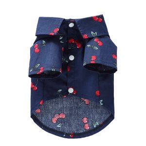 Navy Cherry Print Pet Shirt Dog Summer Breathable Short Sleeve Top