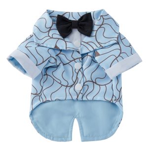 Light Blue Abstract Pattern Pet Formal Shirt Dog Bow Tie Suit Style
